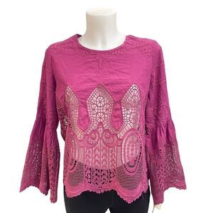 Chloe Oliver Anthropologie Mauve Embroidered / Lace Pullover Tunic Blouse Sz MP‎